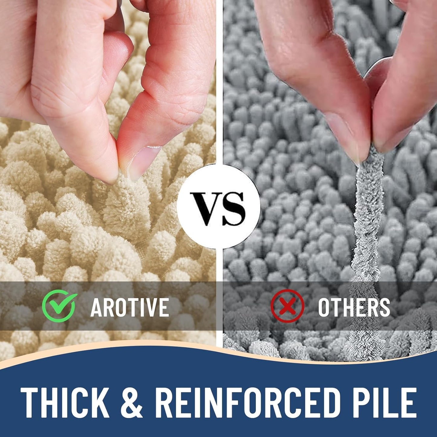 Arotive Luxury Chenille Bathroom Rug Mat, Extra Soft Thick Absorbent Shaggy Bath Rugs, Non-Slip Machine Wash Dry, Plush Bath Mats for Bathroom, Shower and Tub, 24x16, Cream Beige