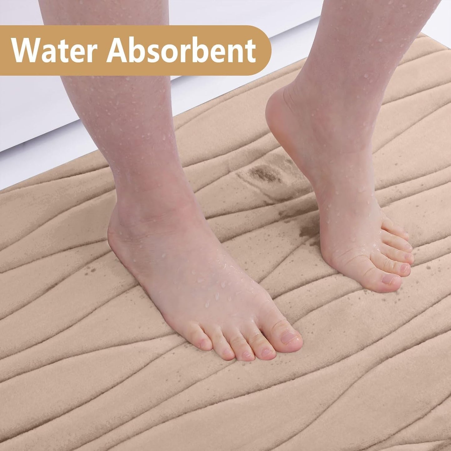 Buganda Memory Foam Bathroom Rug Mat 59x20, Extra Soft and Absorbent Bath Mats, Non-Slip and Machine Washable Bath Rugs for Bathroom Floor,Tub and Shower, Camel