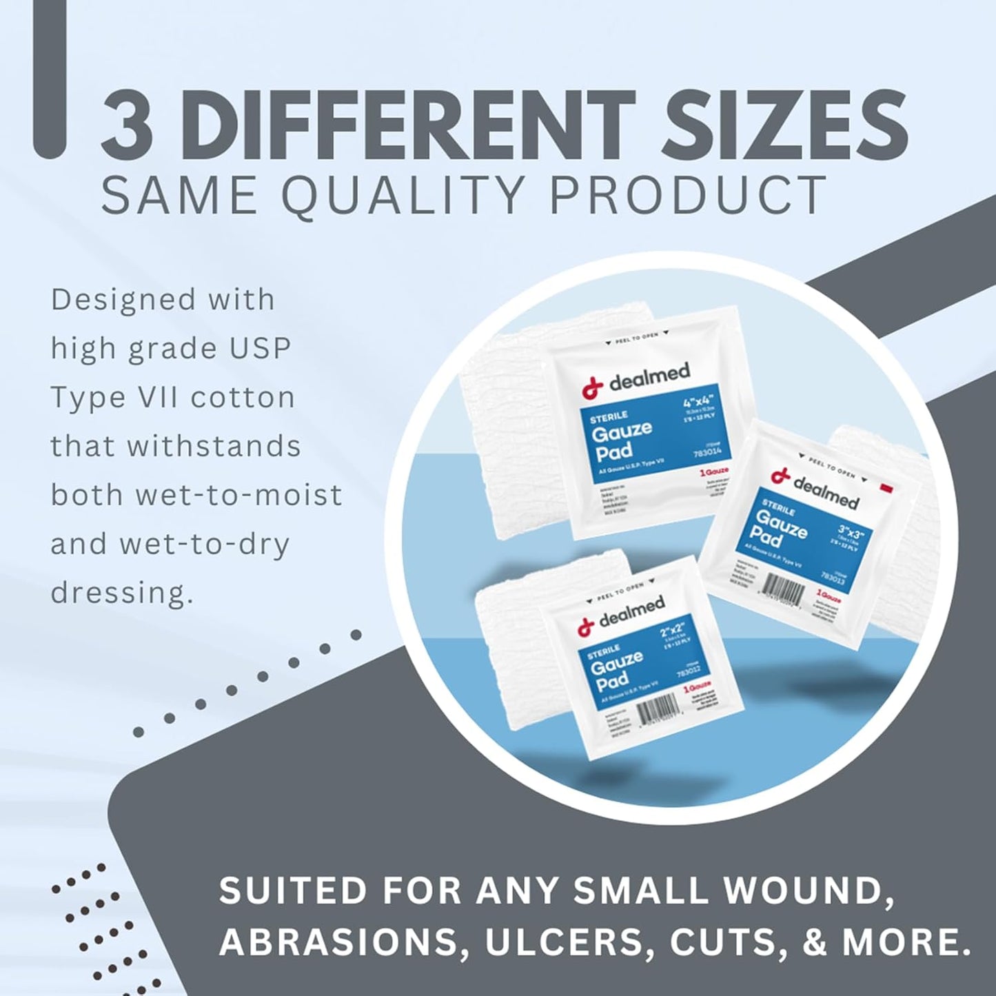 Dealmed 4’’ x 4’’ Sterile Gauze Pads (100 Count) Disposable and Individually Wrapped Medical Gauze Pads, Wound Care Product for First Aid Kit and Medical Facilities (Pack of 1)