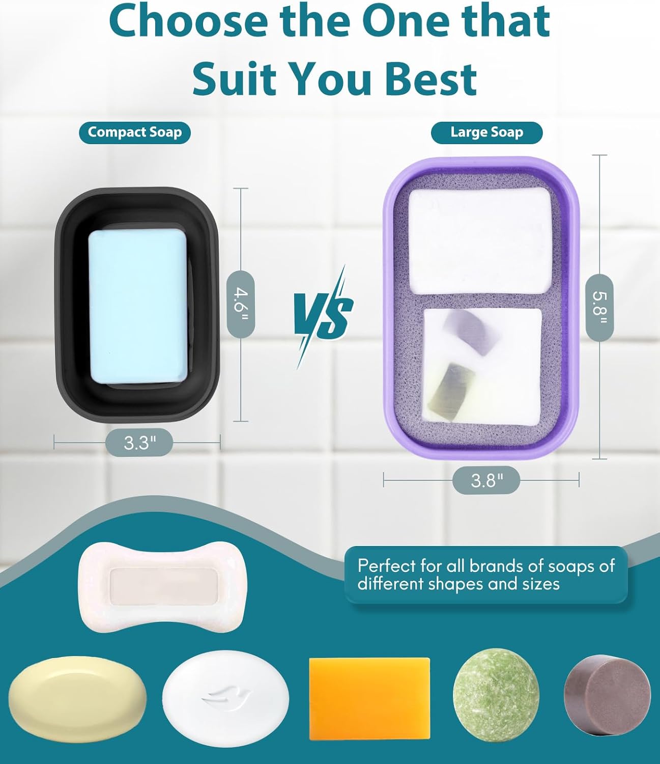 Quatish Solid Shampoo Bar Holder, Large Leakproof Travel Soap Case, Silicone Soap Box with Draining Layer, Enhanced Soap Container, Suitable for Camping, Gym, Bathroom, Outdoor Essentials, Purple