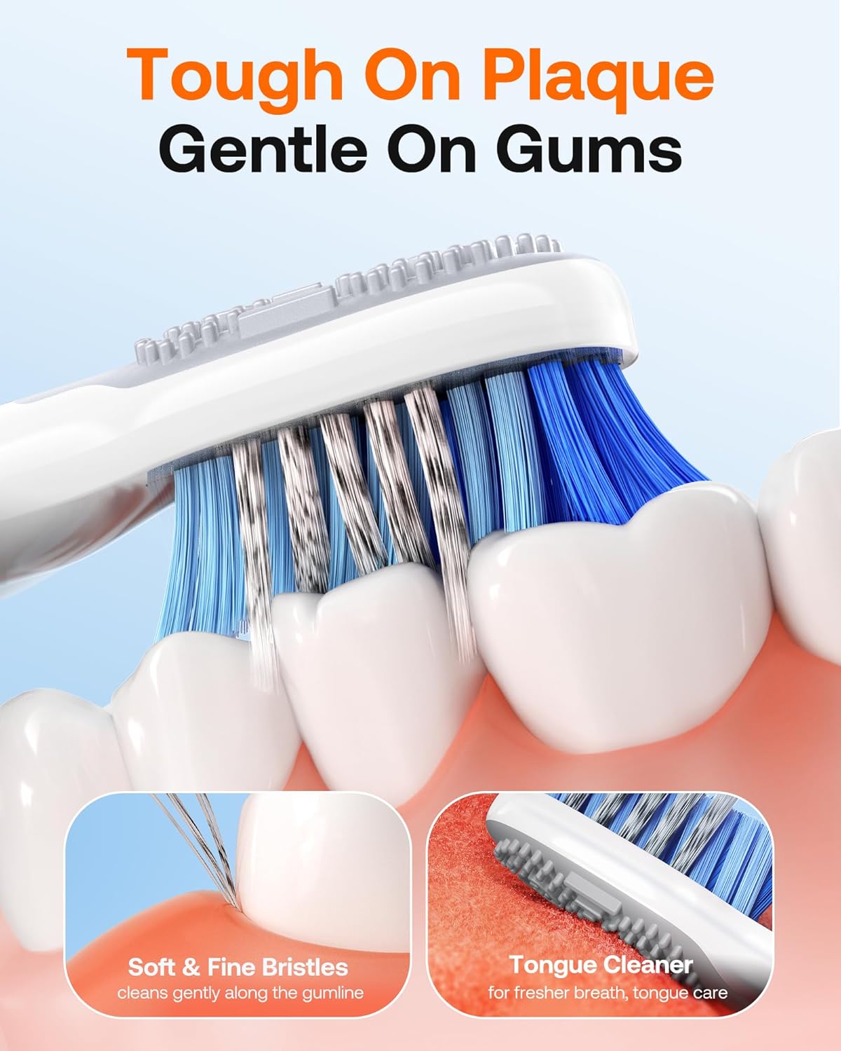 Bitvae Ultrasonic Electric Toothbrush for Adults and Kids, ADA Accepted Travel Toothbrush with Rechargeable 60-Day Battery Life, 5 Modes, 8 Heads, Case, Holder, Frost White