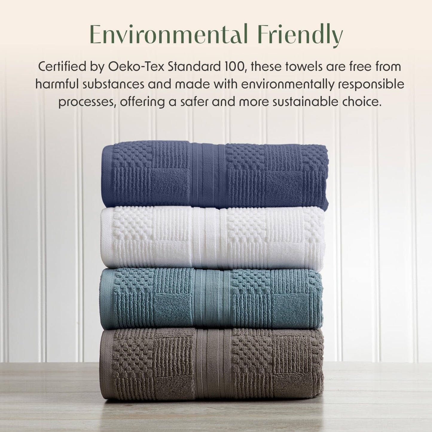 Springtree Home 100% Cotton Bath Towel Set of 4 | Blue Towels | Geometric Textured Design | Absorbent & Quick-Dry | 4 Bath Towels | Oeko-TEX® Standard 100 Cotton | Myla Collection - Indigo