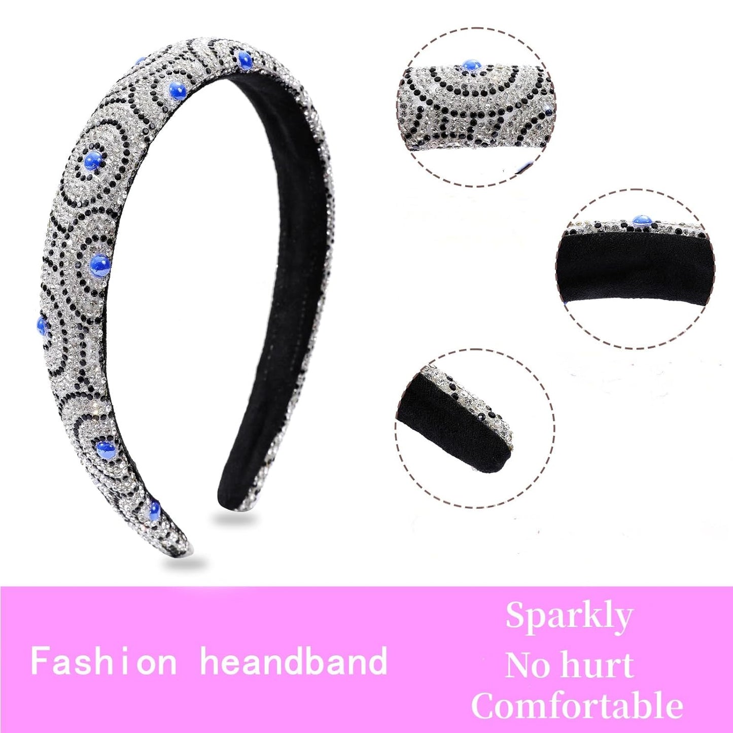 Rhinestone Headbands for Women Fashion Jeweled Headbands High Elastic Glitter Headband Comfortable Sparkly Hairband Hair Hoop Hair Accessories for Ladies Girls with 2PCS