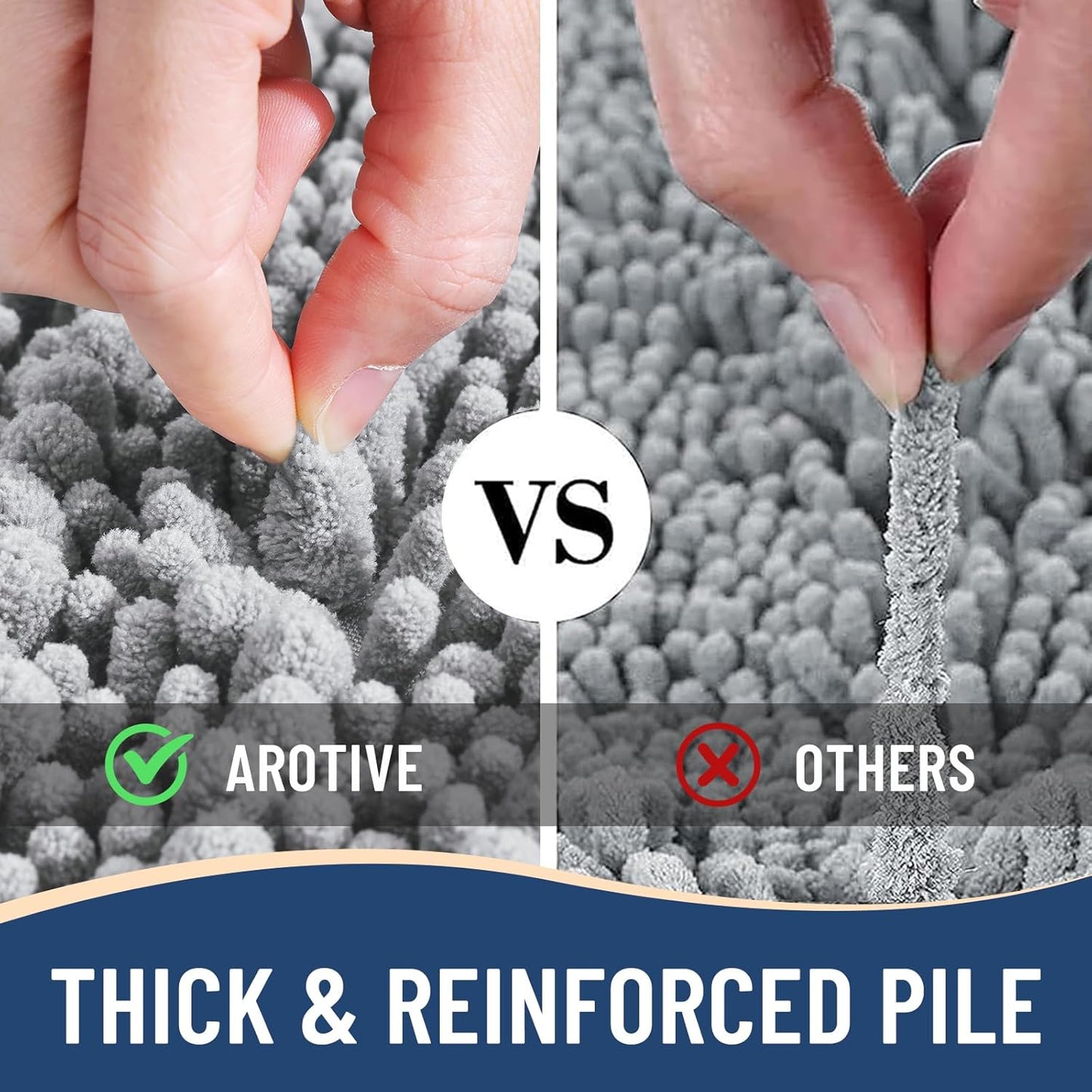 Arotive Luxury Round Chenille Bathroom Rug Mat, Extra Soft Thick Absorbent Shaggy Bath Rugs, Non-Slip Machine Wash Dry Plush Bath Mats for Bathroom, Shower and Tub, 24x24, Light Grey