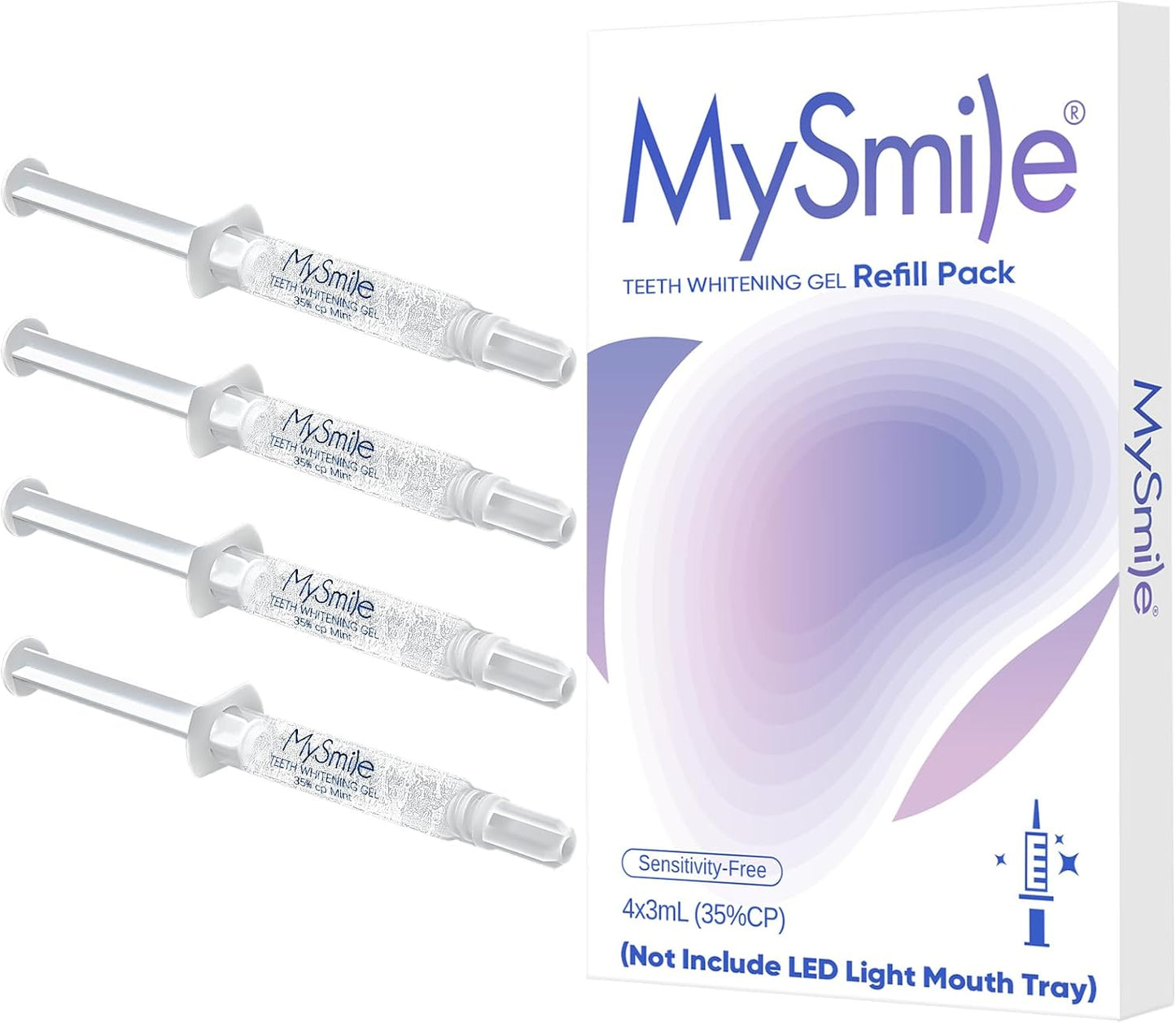 MySmile 4Pcs 35% Non-Sensitive Teeth Whitening Gel Refill Pack Kit for Whitening Teeth - Effective Painless Carbamide Peroxide Enamel Safety Mint Flavor Teeth Whitener(Not Include LED Mouth Tray)