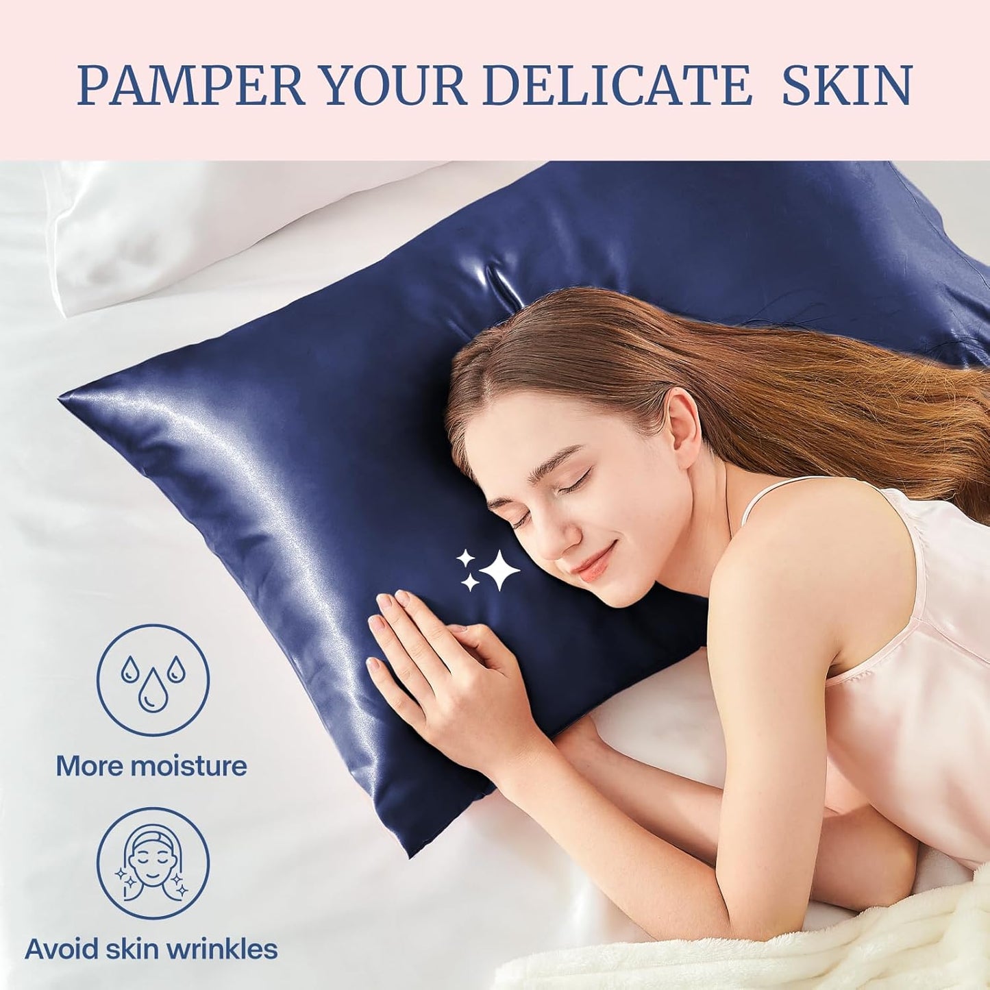 BEDELITE Satin Pillowcase for Hair and Skin, Super Soft and Cooling Similar to Silk Pillow Cases 2 Pack with Envelope Closure, Gift for Women Men(13"x18" Toddler Size, Navy)