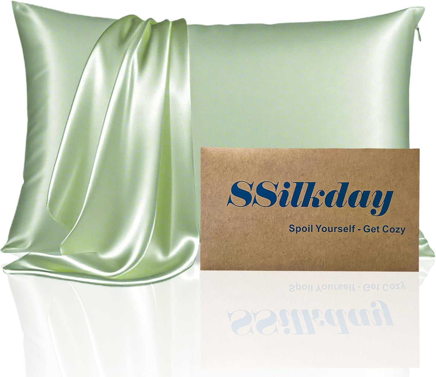 Mulberry Silk Pillow Cases with Zipper, Ultra Smooth Soft Breathable Cooling Pillow Cases for Hot Sleepers, Silk Satin Pillowcase for Hair and Skin, Gifts for Women (Sage Green, King Size, 1 Pack)