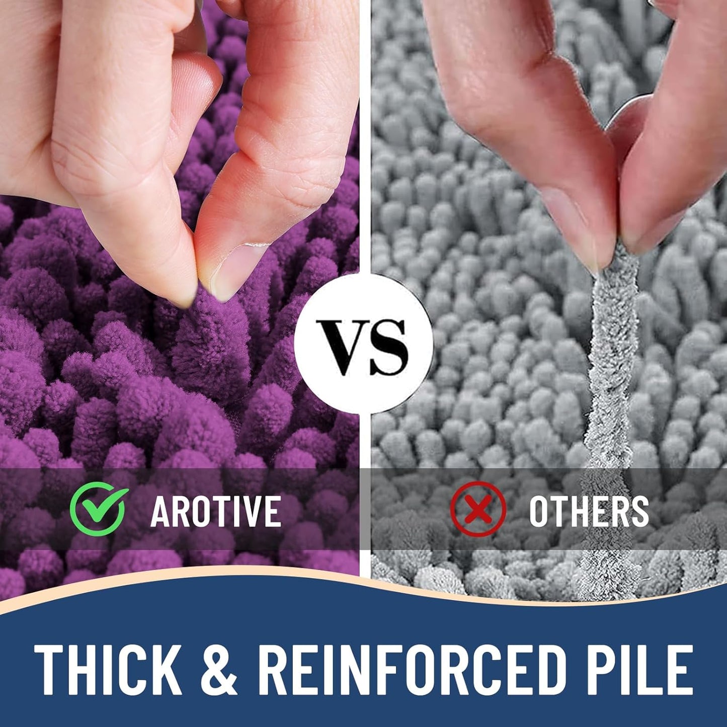 Arotive Luxury Chenille Bathroom Rug Mat, Extra Soft Thick Absorbent Shaggy Bath Rugs, Non-Slip Machine Wash Dry, Plush Bath Mats for Bathroom, Shower and Tub, 30x20, Purple