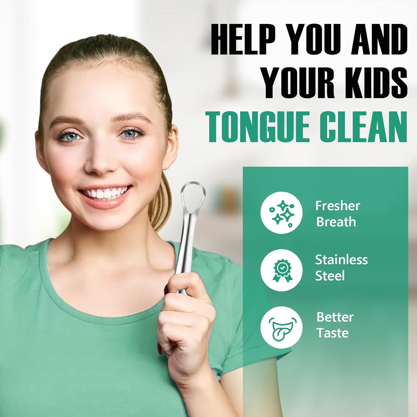 RONAVO Tongue Scraper for Kids, Children, Adult, Stainless Steel Tongue Cleaner Reduce Bad Breath, with Handy Case, 2 Colors