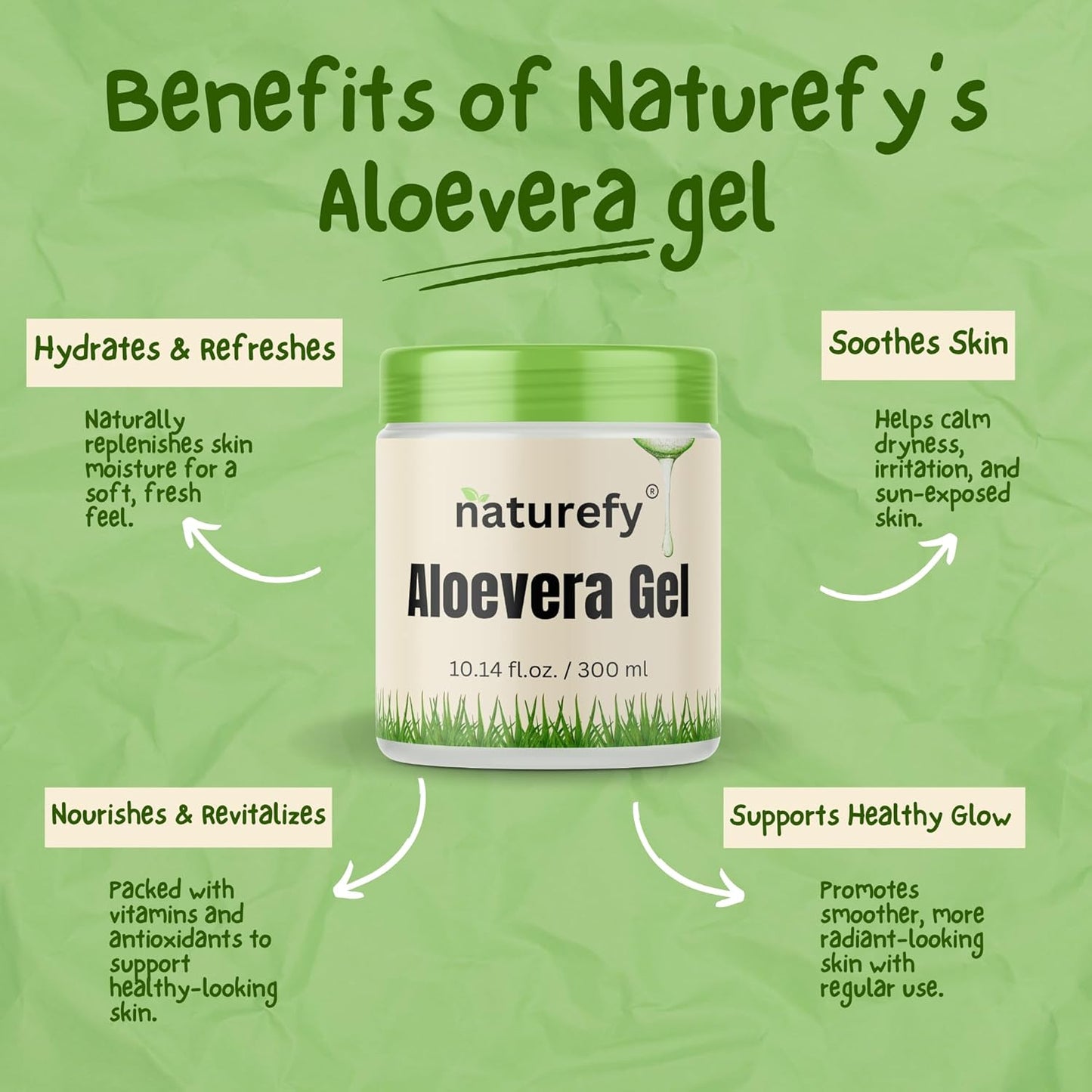 Aloe Vera Gel | 100% Pure & Organic | Farm Fresh Aloe Vera Pulp Extract with Jojoba Oil, Glycerine & Vitamin E | Hydrating, Soothing & Skin Repair Gel for Face, Hair & Body | 10.14 fl.oz.