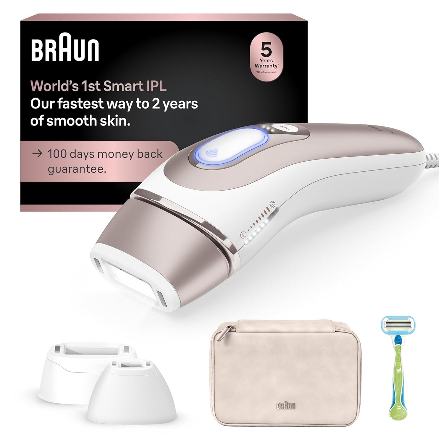 Braun Smart IPL, Skin i·Expert Pro 7: at Home Laser Hair Removal, Permanent Visible Hair Reduction, Holiday Gifts for Women and Men with Free App, Vanity Case, Venus Razor, 3 Smart Heads, IPL7243