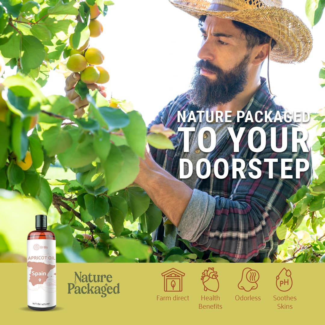 Apricot Kernel Oil - Direct from Spain and Turkey - 100% Pure Carrier Oil for Hair, Face, and Skin - Cold-Pressed Carrier Oils - (16 oz) 1 Pack