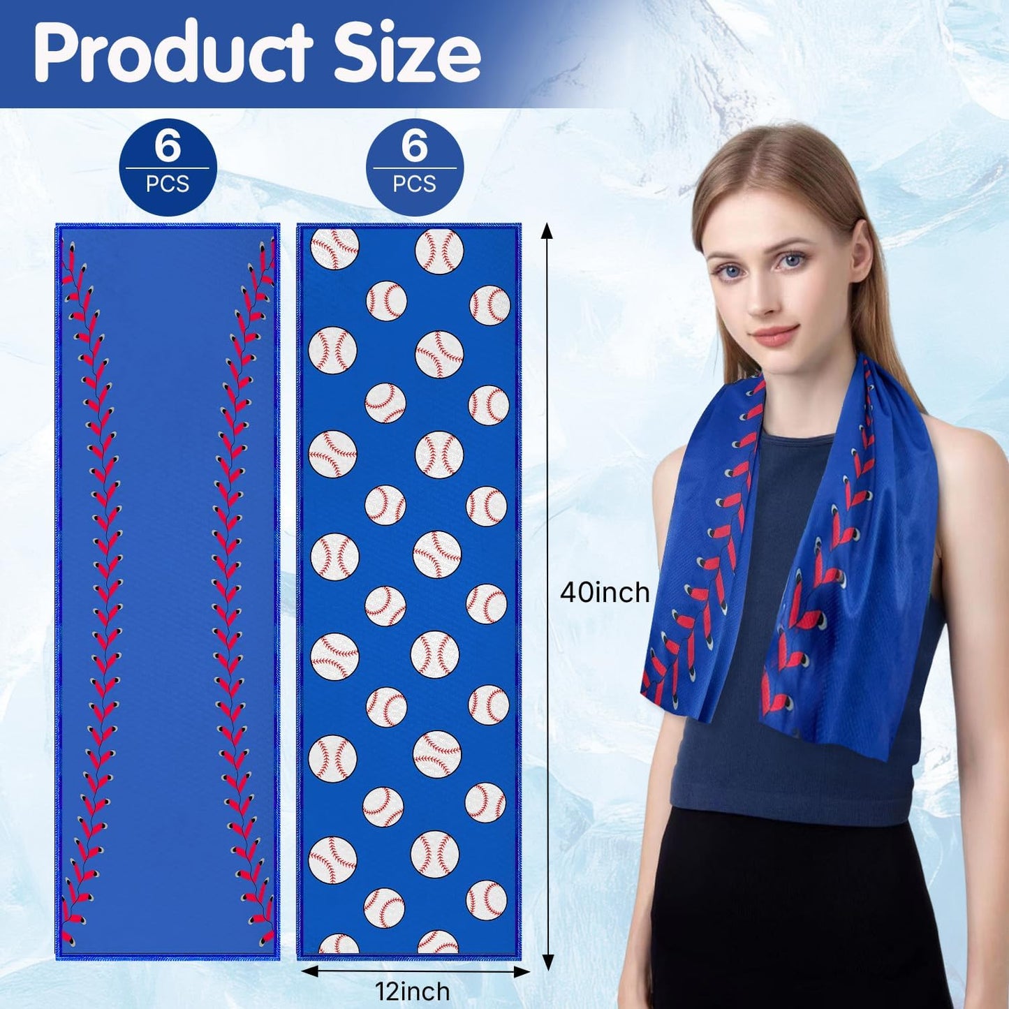 OPSO Softball Cooling Towel Set, 40 x 12 inches, 12 Pack, Microfiber Sports Towels for Baseball, Soccer, Golf LCE Towel Microfiber Sports Towels for Player (Softball)