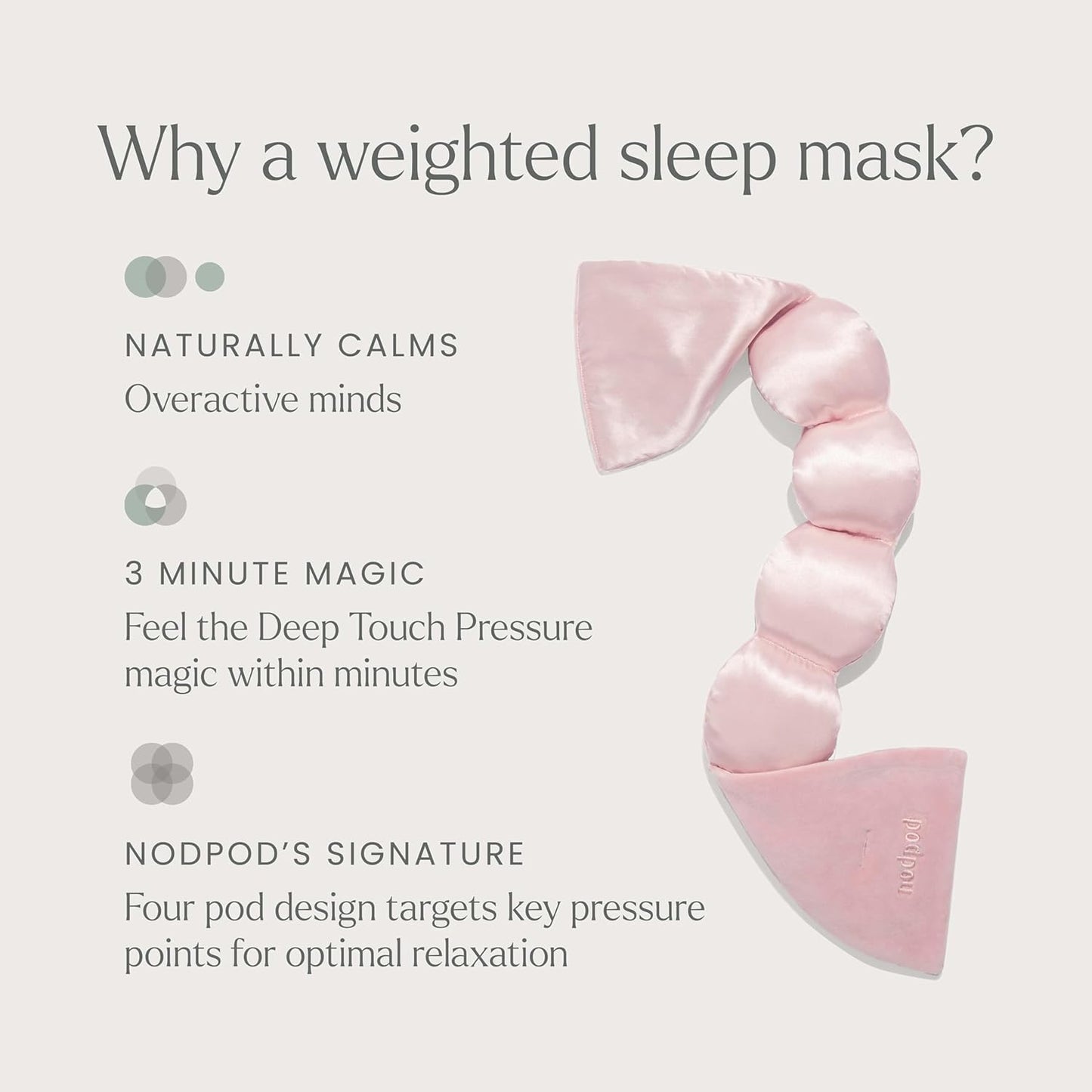Nodpod Gentle Pressure Silk Sleep Mask | Patented Light Blocking Design for Sleeping, Travel & Relaxation | Bead Filled, Machine Washable (Petal)