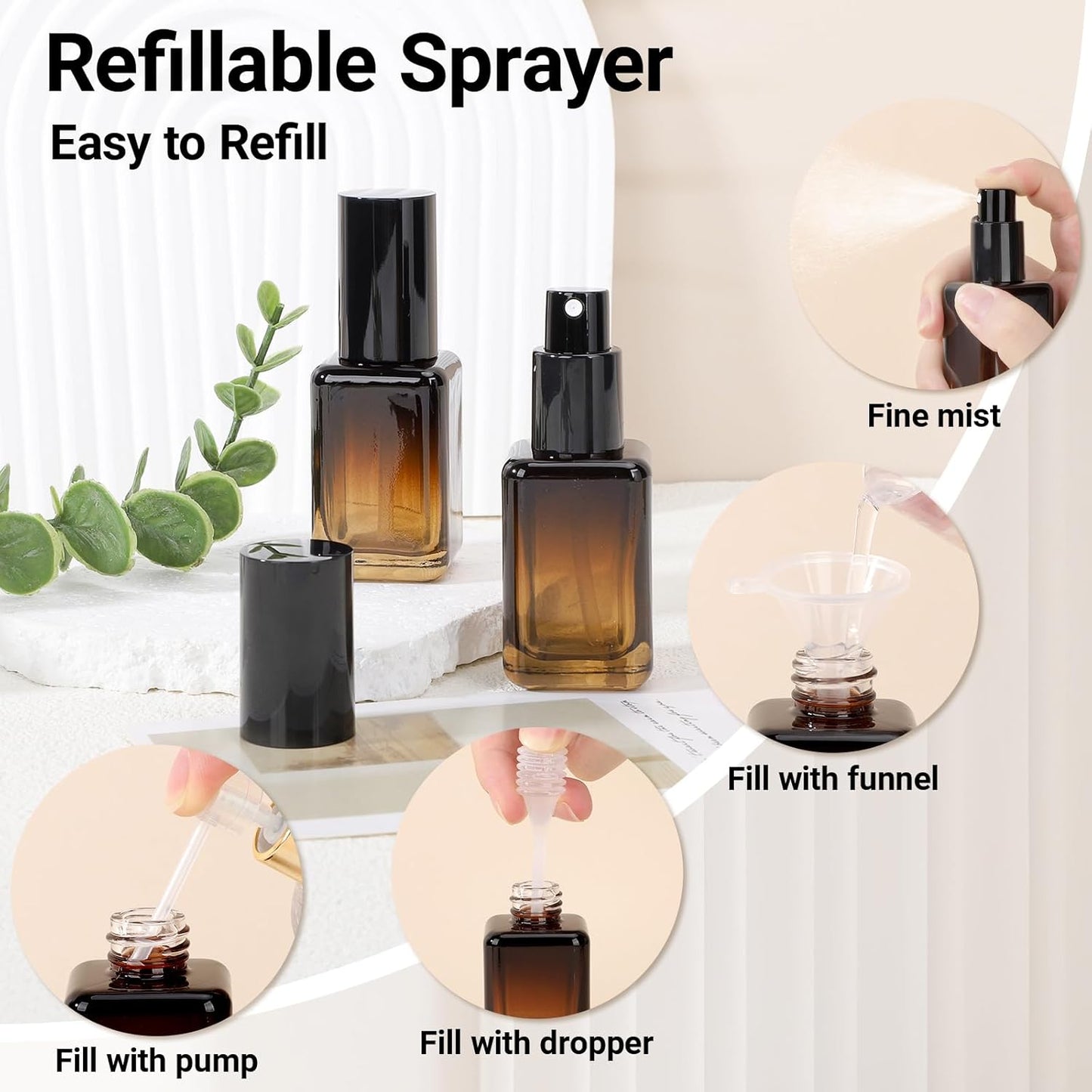 Segbeauty 1oz Fine Mist Amber Glass Spray Bottles, 2pcs Small Travel Size Spray Bottle Refillable Liquid Containers, 30ml Mini Glass Cosmetic Bottles for Travel, Empty Perfume Bottle Atomizer Sprayer