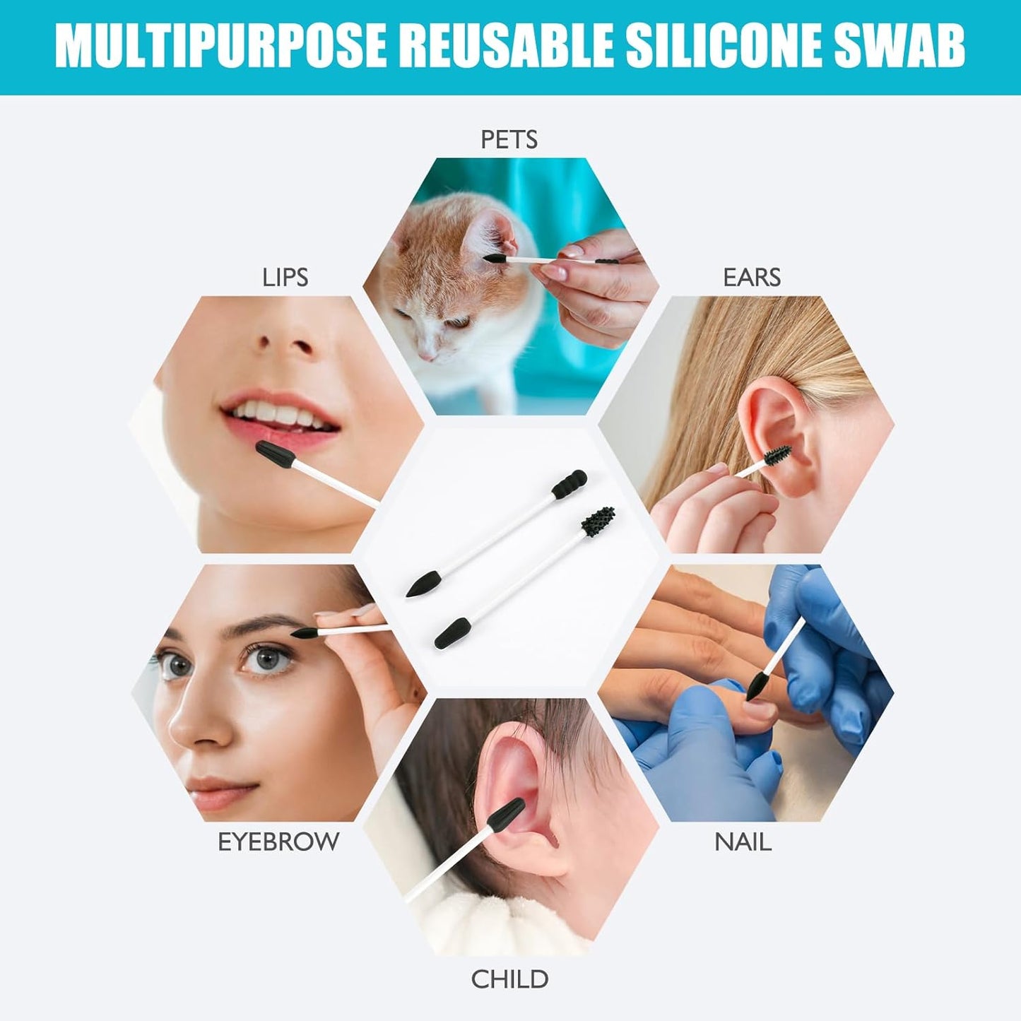 Reusable Cotton Swabs - 4Pcs - Rough Friction for Ears Cleaning Comes with Convenient Travel Case Holder - Black