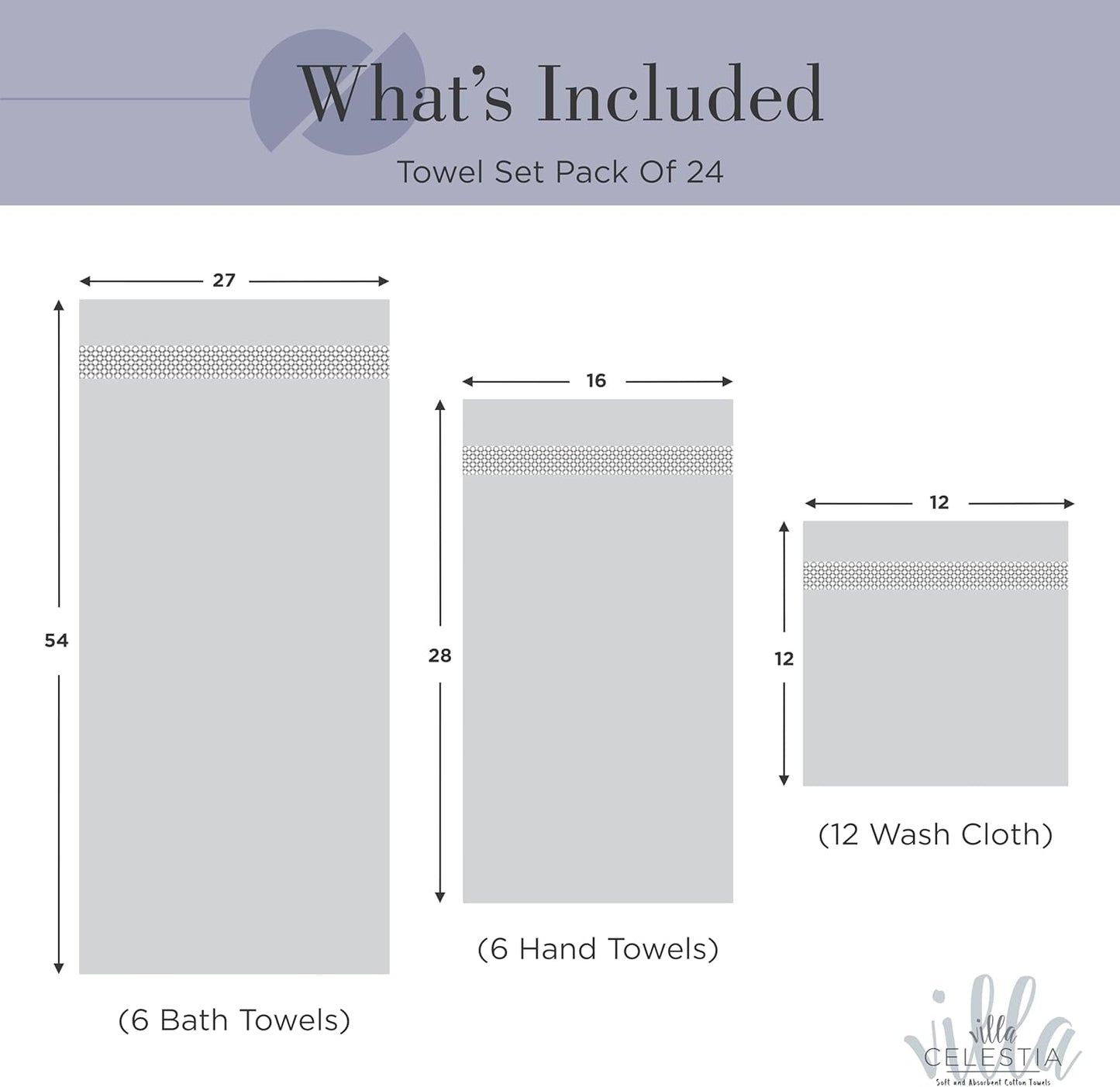 100% Cotton Bath Towel Set of 24-6 Bath Towels, 6 Hand Towels, 12 Wash Cloths, Sustainable, Soft, Highly Absorbent, Combed Cotton 24 Piece Set for Hotels, Spa, Bathroom, Dorm, Navy Blue