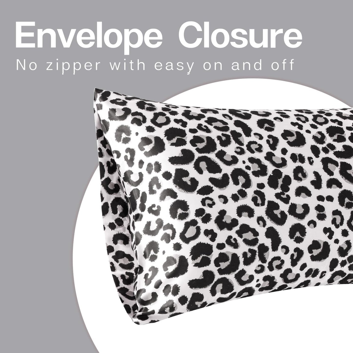 MR&HM Satin Body Pillow Cover, Soft and Breathable Body Pillow Case with Envelope Closure, Cooling and Silky Long Pillowcase for Hair and Skin,Grey (20x54, White Leopard)