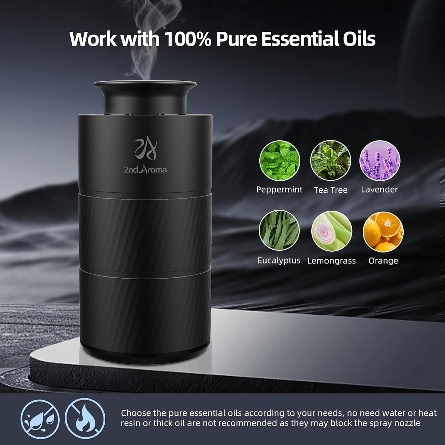 Waterless Car Oil Diffusers with 20ml Essential Oils, Aluminum USB Rechargeable Battery Powered Wireless Diffuser, 3 Timers 3 Mists Portable Aromatherapy Diffuser for Car Office Desk Room