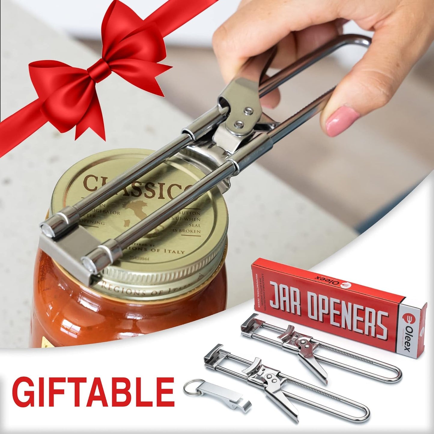 Oleex Jar Opener for Weak Hands (x2) with Keychain Bottle Cap Opener. Easy Seniors Arthritis, Kids Openers. Gripper Tight Lid Opener, Kitchen Gadgets