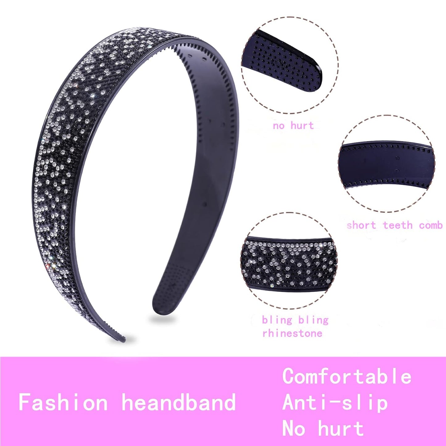 Rhinestone Headbands for Women Sparkly,4PCS Tie Dye Crystal Headband Non Slip,Tooth Hair Bands Rhinestone Hair Hoop,Comfortable Daily Prom Party Head Accessories