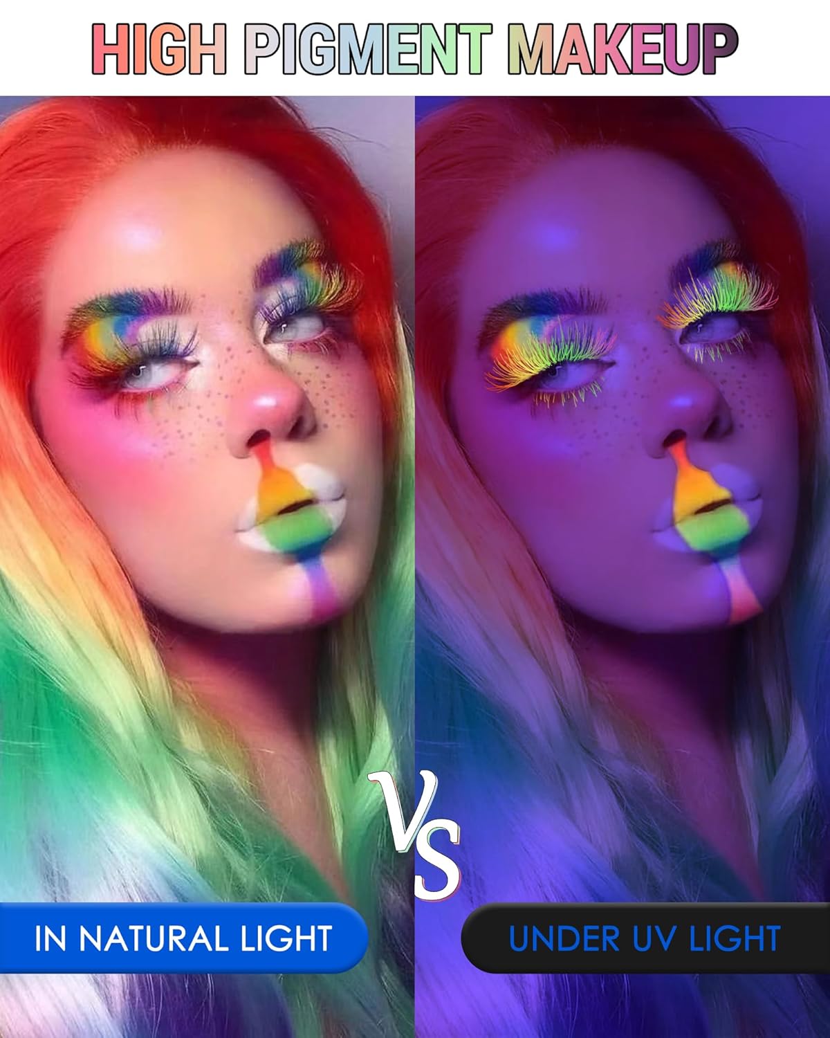 UV Neon Green Mascara & Eyeliner Set, Waterproof Volumizing Colored Mascara Volume and Length for Lashes Lengthening, Long Lasting Glitter Liquid Eyeliner Pencil, Halloween Glow in the Dark Makeup-06