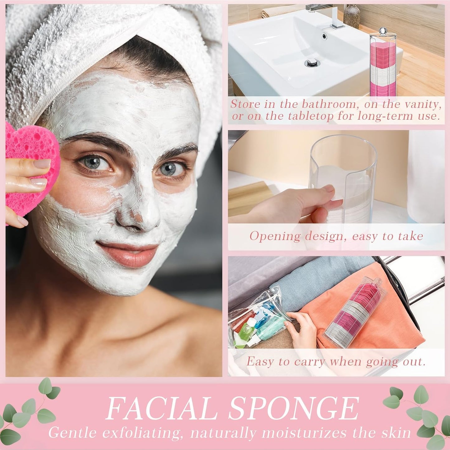 Sieral 120 Pcs Compressed Facial Sponges with Container Disposable Face Sponge Pads for Washing Face Cleansing Exfoliating Esthetician Makeup Removal(Heart,Pink, Rose Red, White)