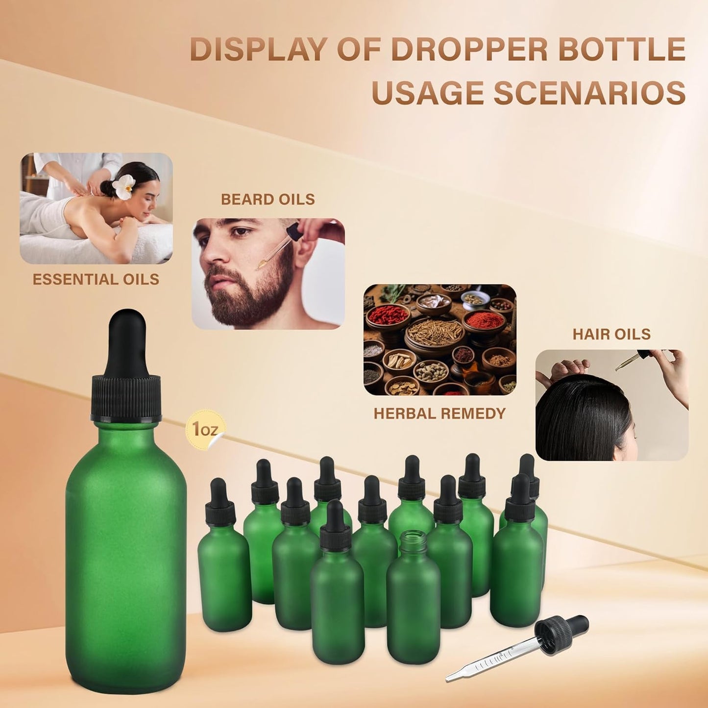 12 Pcs, 2oz Dropper Bottle, Green Glass Eye Dropper Bottle, Tincture Bottles with Dropper, Pretty Finish, Leak-Proof Design, Stronger Suction for All Kinds of Mixed Liquids