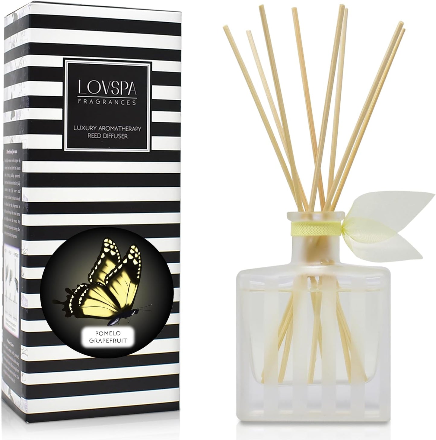 LOVSPA Reed Diffuser Set, Pomelo Grapefruit Scented Oil Diffuser with Sticks, Home Fragrance Accessories for Bathroom Shelf Decor, Aroma Diffusers for Home or Office Desk, USA Made