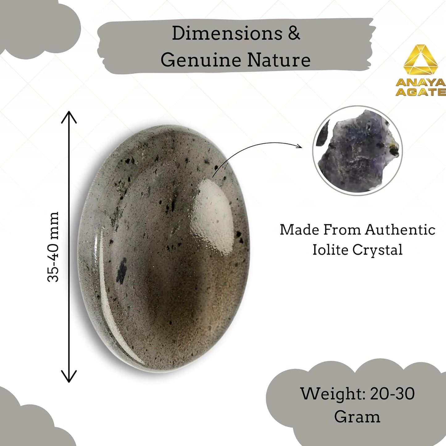 Iolite Worry Stones – Crystal Thumb Worry Stone for Anxiety, Stress – Relaxing and Soothing Balance Stones for Meditation, Stress Relief – Healing Stones and Crystals for Men and Women