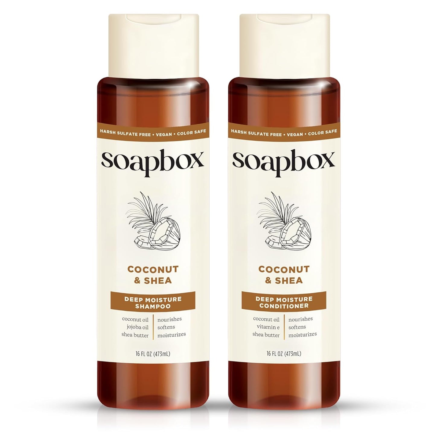 Soapbox Shampoo and Conditioner Set with Coconut Oil, Jojoba Oil, Aloe and Shea Butter to Moisturize and Nourish for All Hair Types, 16 Ounces Each (Pack of 2)