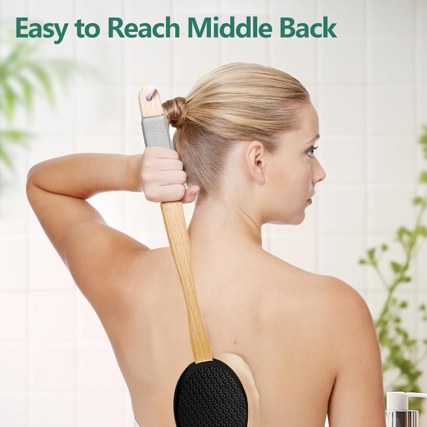 Back Lotion Applicator with 4 Replaceable Pads, Lotion Applicator for Back Self Elderly, Women, Cream Medicine Applicator with 17" Curved Handle Easy to Target Back and Feet, Black