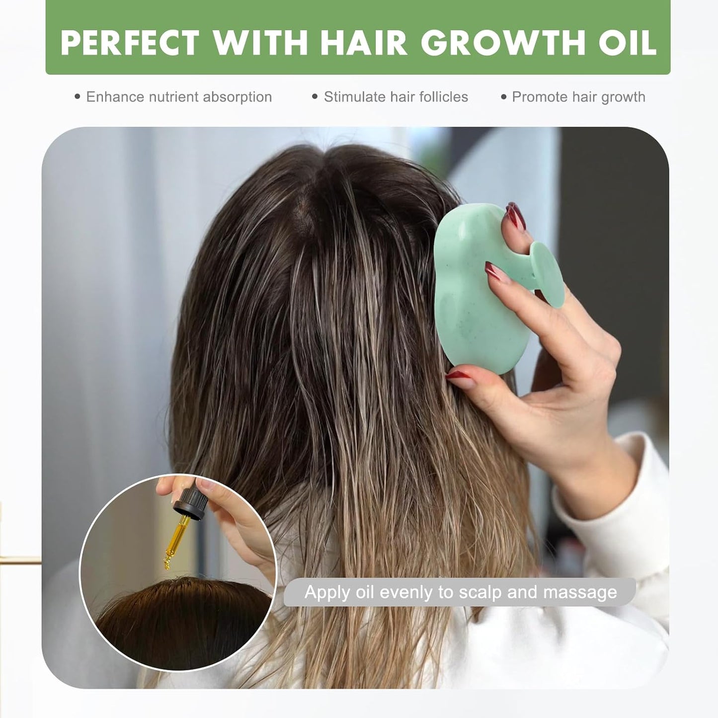 FREATECH Scalp Massager Hair Growth, Scalp Scrubber Shampoo Brush with Soft Silicone Bristles for Dandruff Removal and Hair Care, Wet & Dry Hair Massager Scalp Exfoliator, Mint Green