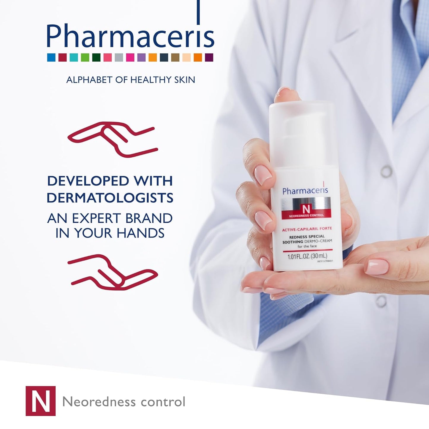 Redness Soothing Cream, Calms Redness, Evens Tone, Facial Moisturizer, Helps Support the Barrier, Skin Care for Sensitive & Red Skin, ACTIVE-CAPILARIL FORTE, 1.01 fl oz