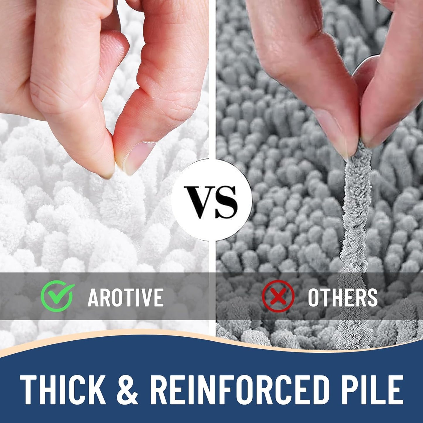 Arotive Luxury Chenille Bathroom Rug Mat, Extra Soft Thick Absorbent Shaggy Bath Rugs, Non-Slip Machine Wash Dry, Plush Bath Mats for Bathroom, Shower and Tub, 40x32, White