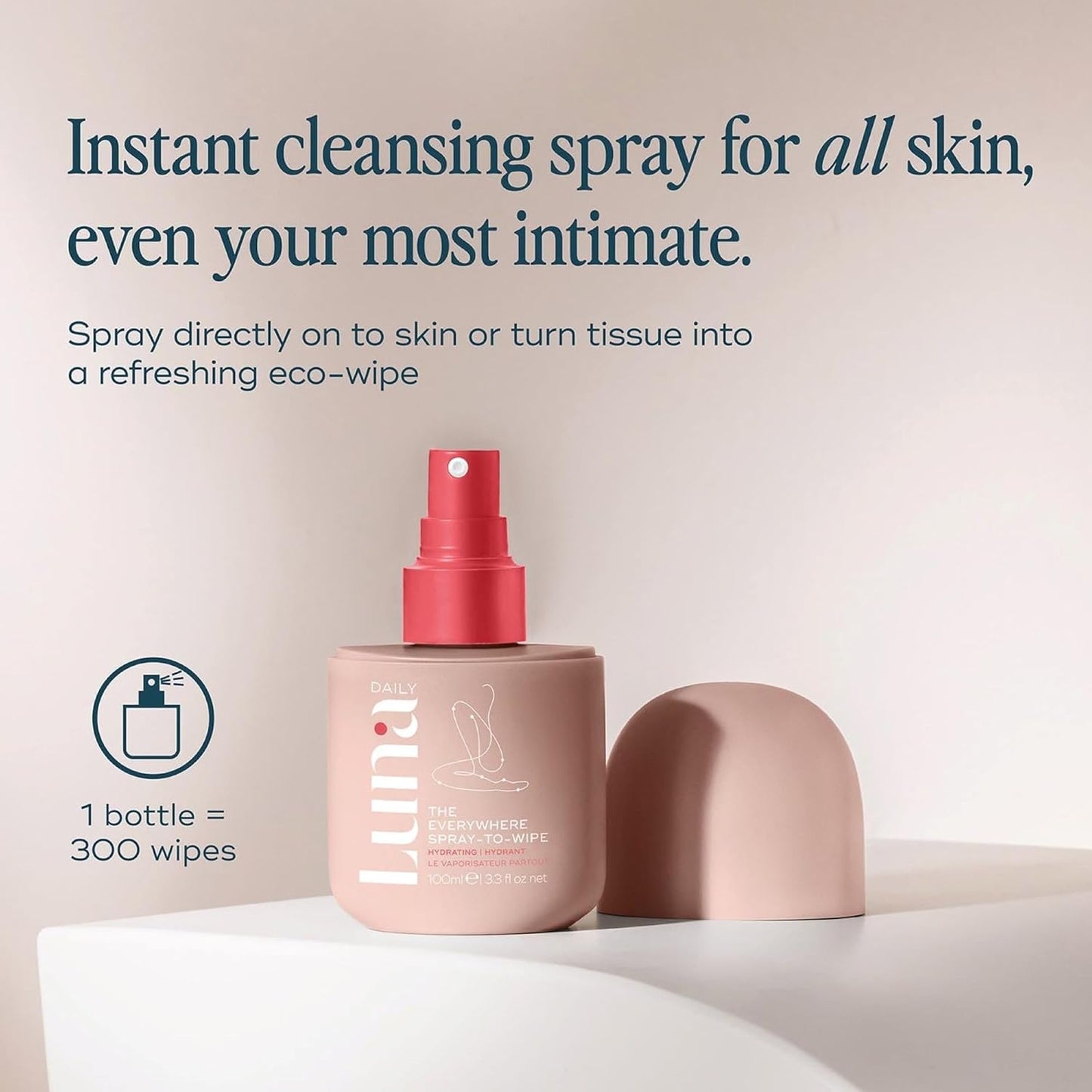 Luna Daily Body Cleansing Spray | Hydrating Feminine & Body Mist with Soft Cotton Scent | pH-Balanced, Gentle & Moisturizing | For Intimate Care, Underarms & Travel Freshness, 100ml