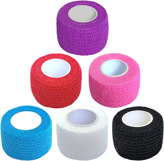 Hysiwen 6 Pack 1" x 5 Yards Self Adhesive Bandage Breathable Cohesive Wrap Self Adherent Vet Tape Self Stick Bandage Wrap for Sports, Athletic, Wrist, Ankle(Multi Colors)