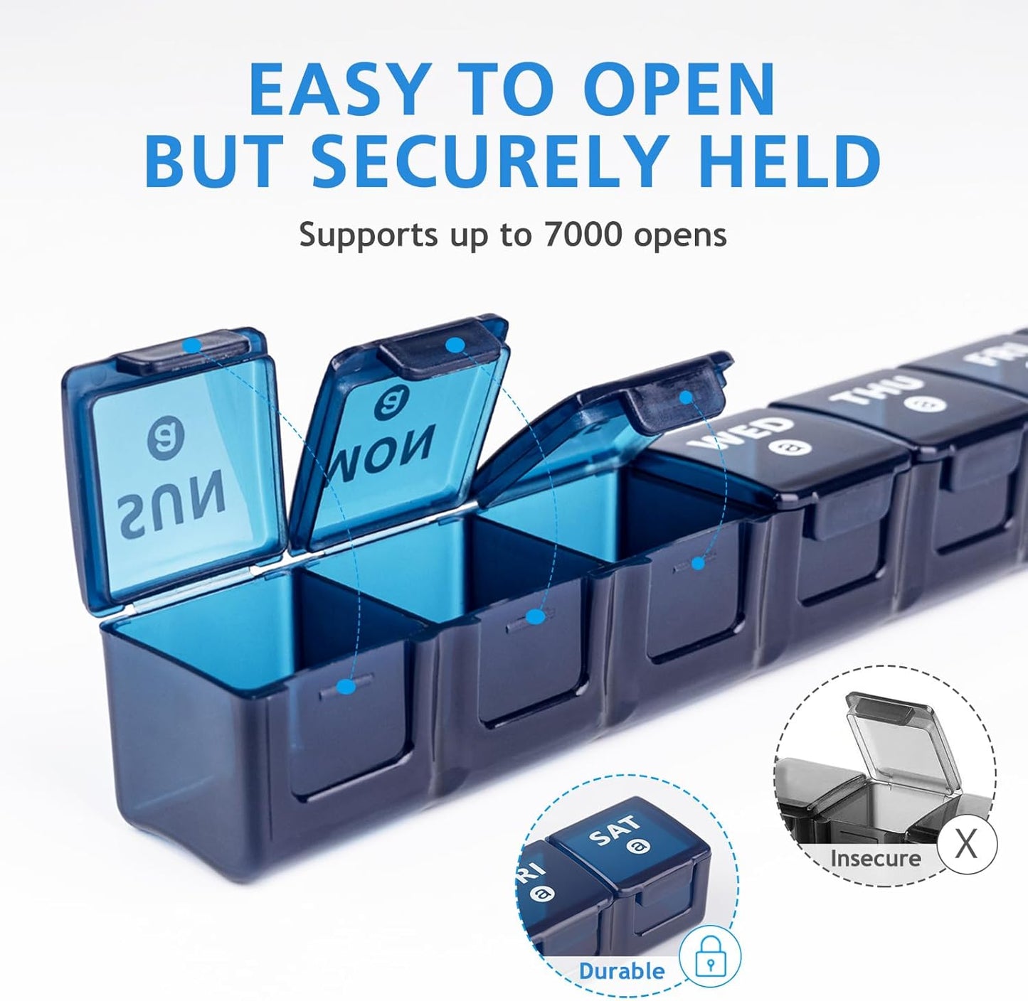 2-Pack Weekly Large Pill Organizer for Travel, 7 Day Pill Boxes and Organizer, Big Compartments Pill Case AM PM,14 Day XL Medication Organizer Dispenser for Fish Oils, Vitamin Holder Supplement