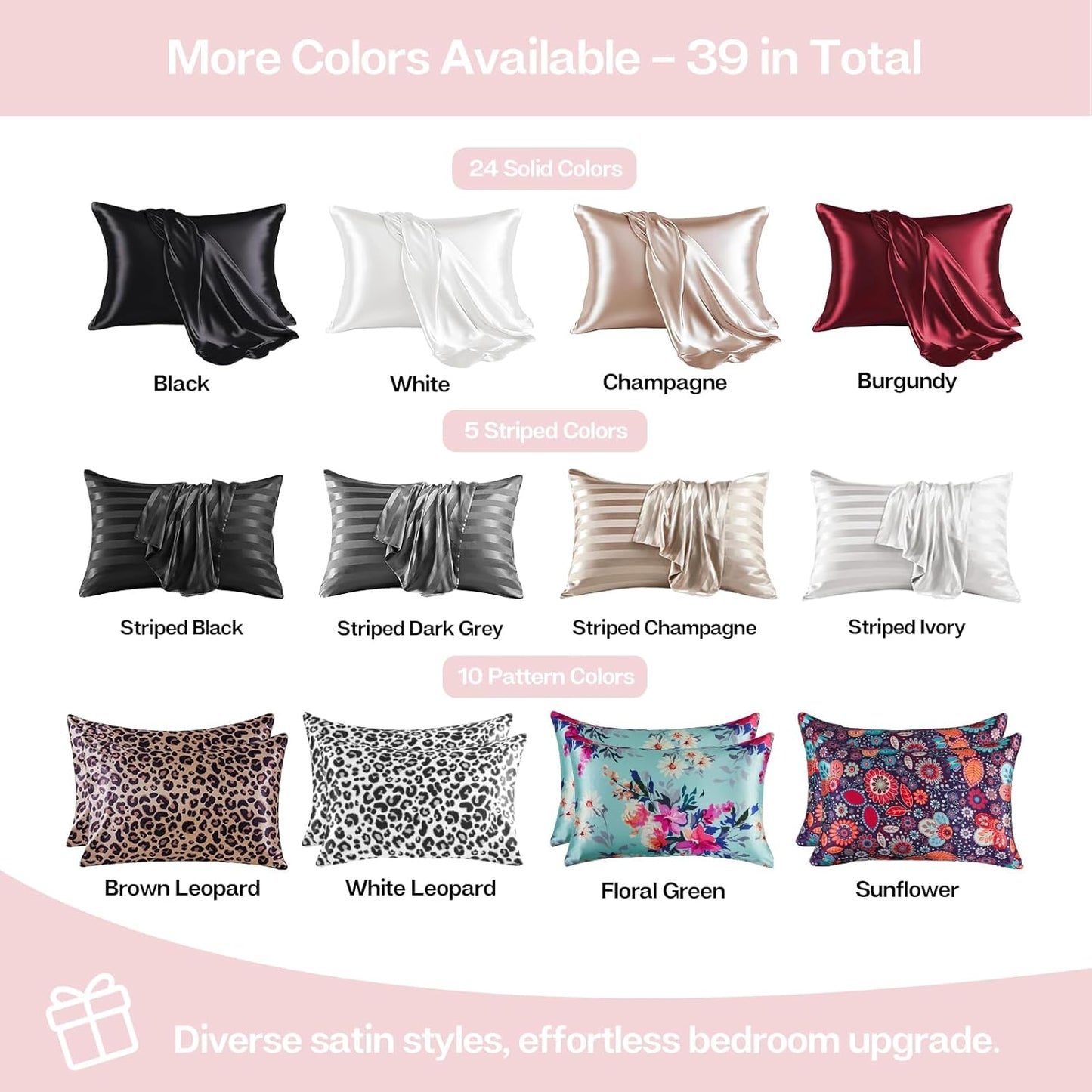 MR&HM Satin Pillowcase for Hair and Skin, Silk Satin Pillowcase 2 Pack, Queen Size Pillow Cases Set of 2, Silky Pillow Cover with Envelope Closure (20x30, Light Pink)