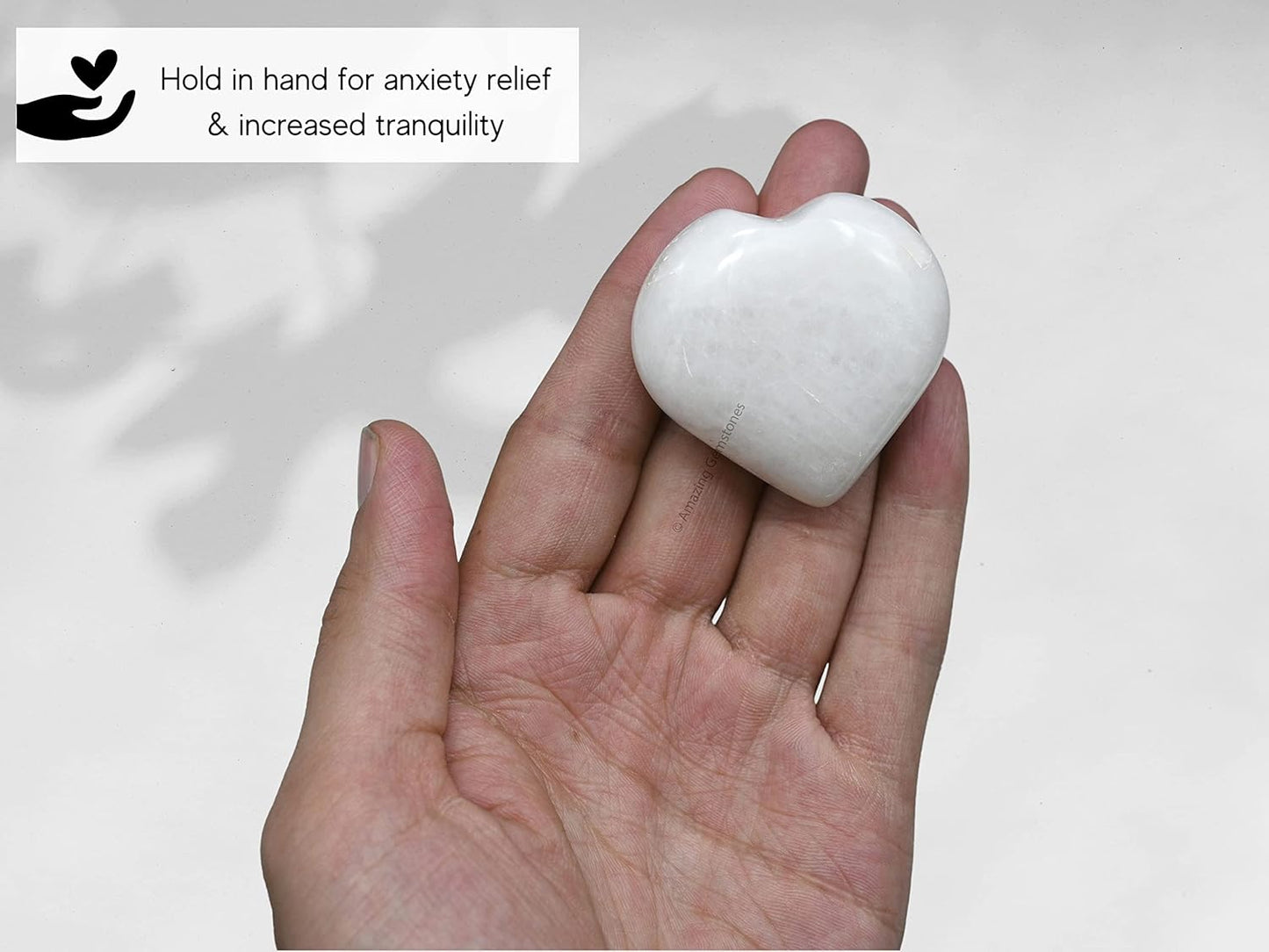 Amazing Gemstone Snow Quartz White Agate Crystal Heart Palm Stone - Pocket Massage Worry Stone for Natural Body Chakra Balancing, Reiki Healing and Crystal Grid