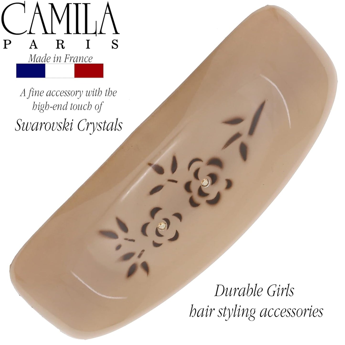 Camila Paris CP3438 French Hair Barrette Clip for Girls, Rubberized Automatic Clasp Strong Hold Grip Hair Clips for Women, No Slip and Durable Styling Girls Hair Accessories, Made in France (Beige)