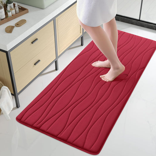Buganda Memory Foam Bathroom Rug Mat 59x24, Extra Soft and Absorbent Bath Mats, Non-Slip and Machine Washable Bath Rugs for Bathroom Floor,Tub and Shower, Red