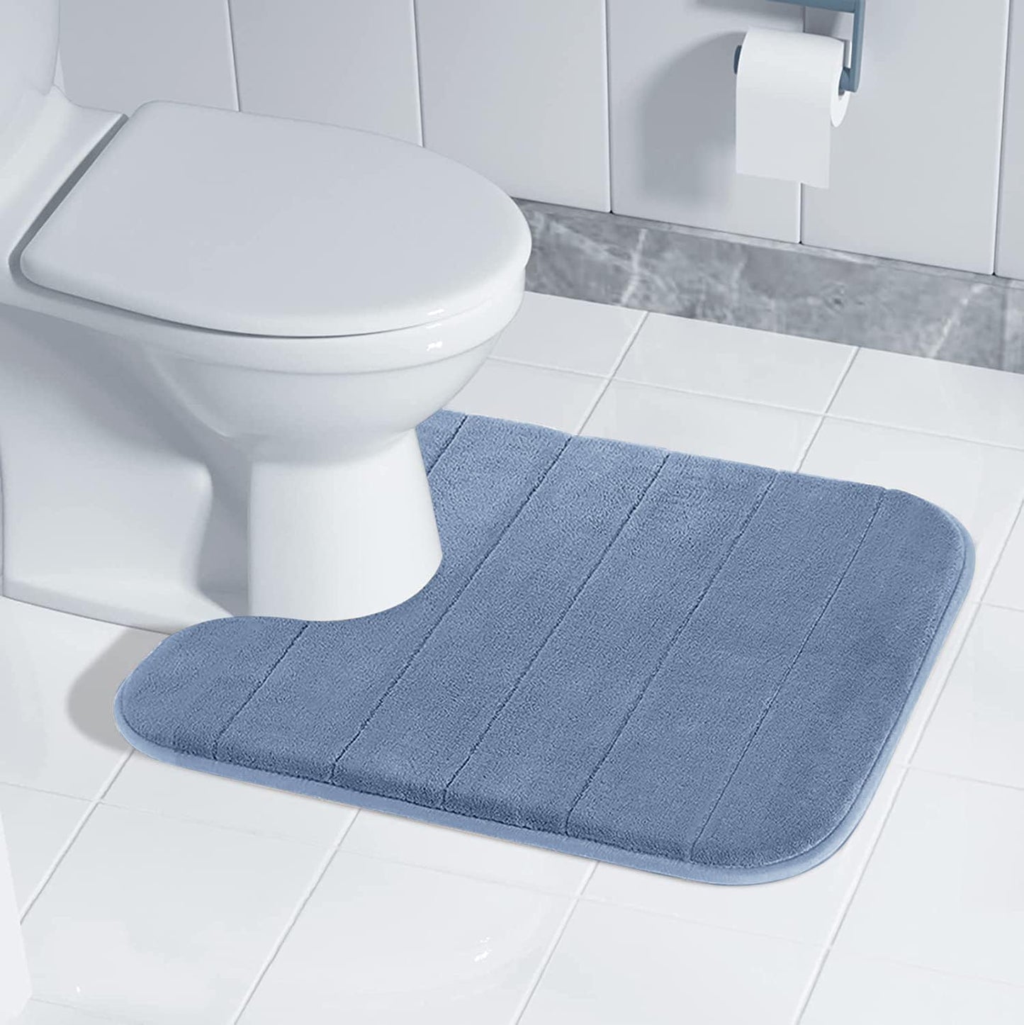 Yimobra Memory Foam Toilet Bath Mat U-Shaped, 24 X 20 Inches,Soft and Comfortable, Super Water Absorption, Non-Slip, Machine Wash and Easier to Dry for Bathroom Commode Contour Rug, Denim Blue