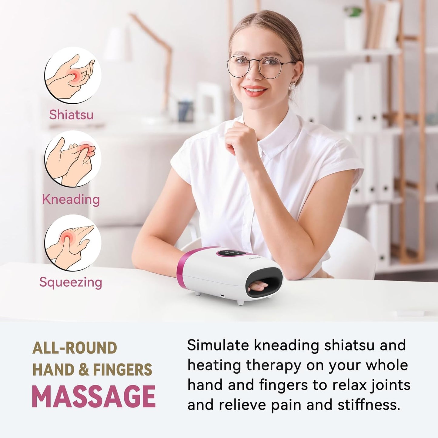 FIT KING Hand Massager with Heat for Hand Massage and Arthritis Carpal Tunnel Finger Numbness Relief - Cordless & Portable & Touch Screen - Birthday Gifts for Wife Mom Girlfriend