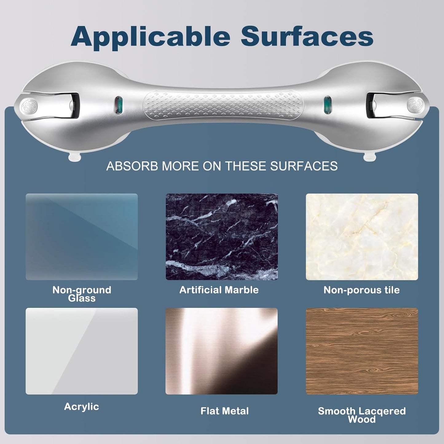 Shower Grab Bar 2 PCS Suction Grab Bars for Bathtubs and Showers, Shower Handle Removable Shower Handrails for Kids, Bathroom Safety Grip Waterproof(Silver)