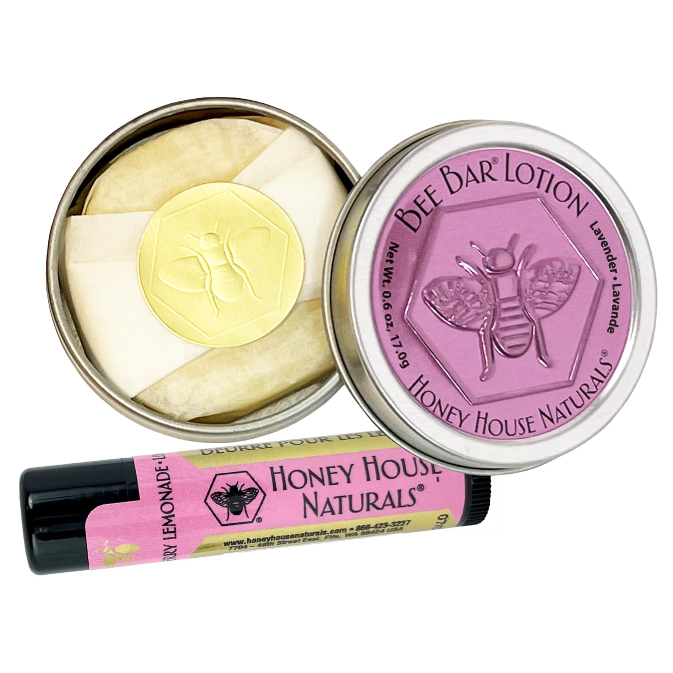 Honey House Naturals 2 Piece Gift Set, All Natural, Ultra Moisturizing Lotion Bar and Lip Butter Infused with Essential Oils, Made in USA, (Variant Name)
