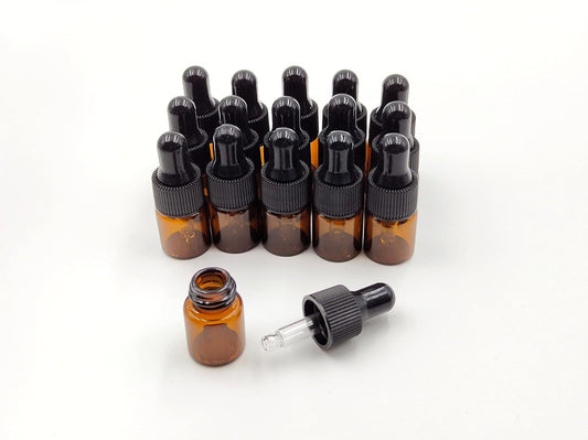15Packs 2ml Tiny Amber Glass Mini Dropper Bottles for Essential Oils, Cosmetics, and Liquid Small Empty Travel Sample Vials with Dropper and Black Caps
