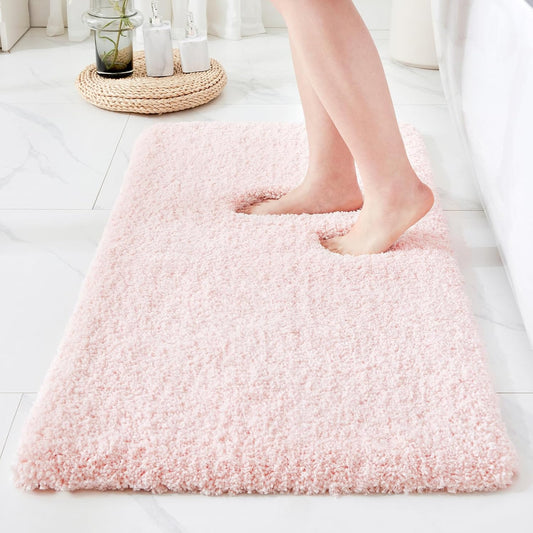 ILANGO Pink Bathroom Rugs 36" × 24" Non Slip & Super Absorbent Extra Thick Soft, Washable Bath Mat for Floor, Non Shedding Microfiber Plush Shaggy Bath Rug with Rubber for Bathtub Shower Room Sink