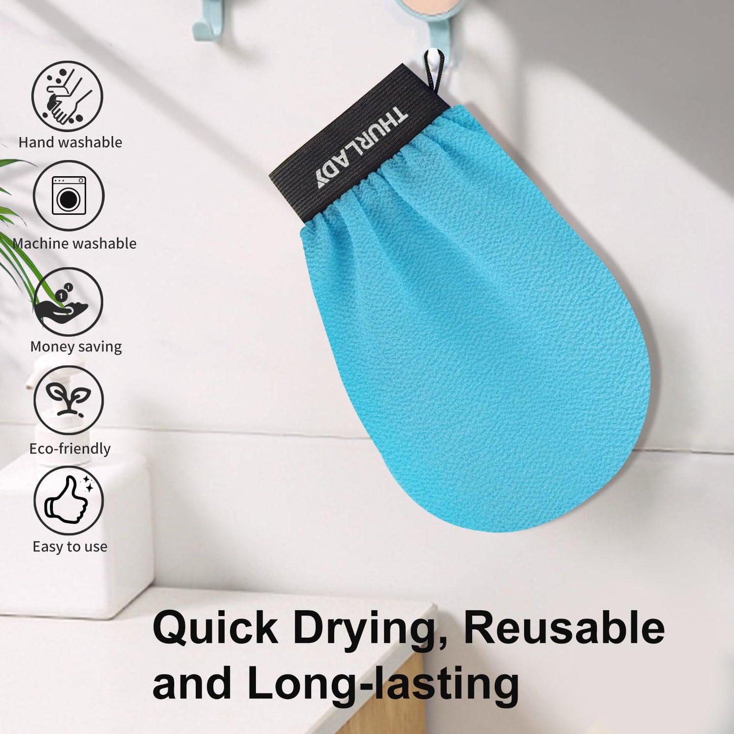 Exfoliating Glove - Korean Exfoliating Mitt - Exfoliating Body Scrubber, Body Exfoliator Scrubber, Viscose Fiber Shower Mitt, Dead Skin Remover for Smooth Skin, Self-Tan Prep & Removal, Blue