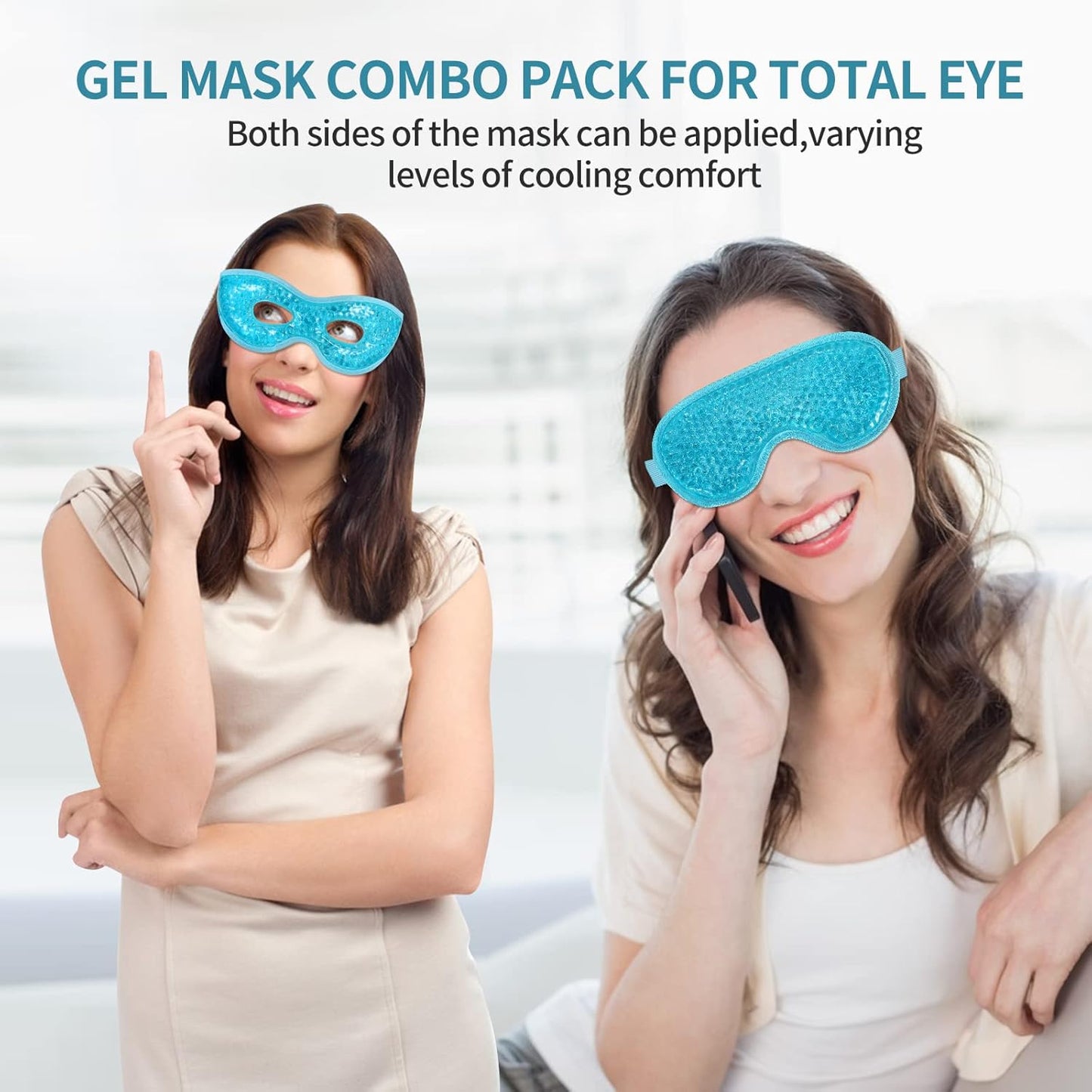 2PCS Gel Eye Mask Reusable Cold Therapy Gel Bead Eye Mask for Puffiness/Dark Circles/Eye Bags/Dry Eyes/Headaches/Migraines/Stress Relief (Blue)